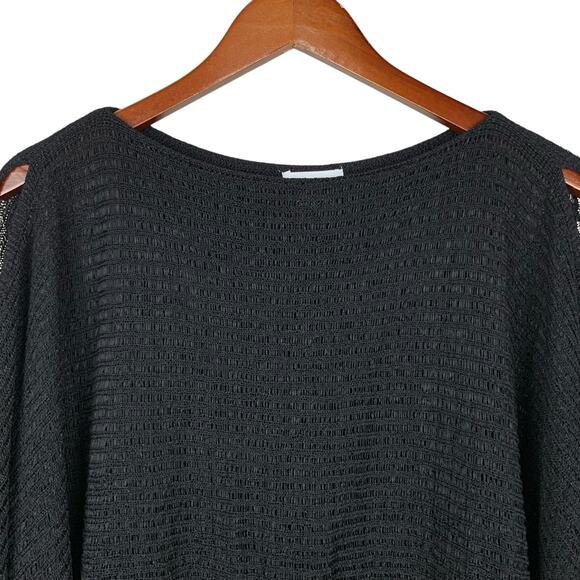 Soft Surroundings Fringe Sweater Black Knit Overlay Split Sleeve Womens S Petite - Picture 2 of 8